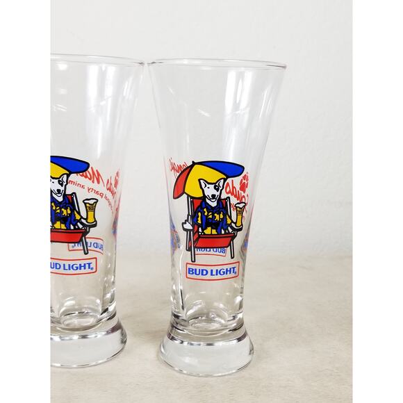Budweiser Glassware Bud Light 1987 Spuds Mackenzie 7" Pilsner Beer Glasses x2 - Picture 3 of 14
